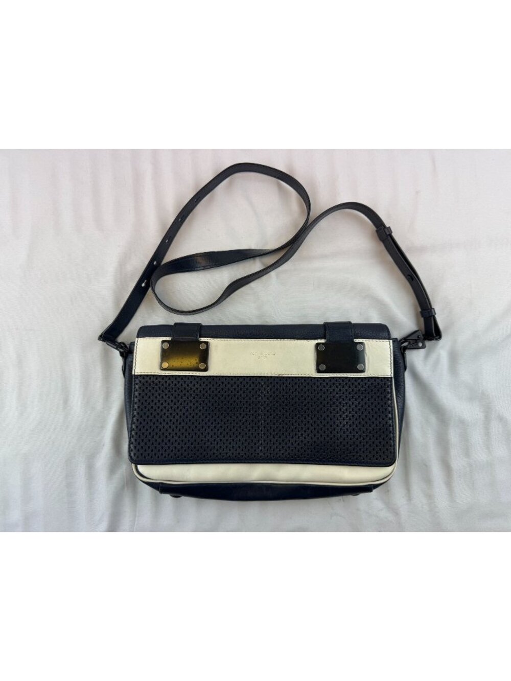 Rag & Bone Goop Pilot Navy Perforated & Cream Trim Crossbody Clutch Purse